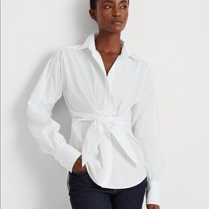 Ralph Lauren Tie-Front Broadcloth Shirt In White, XS